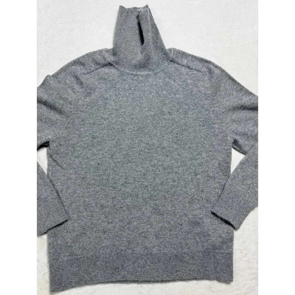 Quince 100% Mongolian Cashmere Turtleneck Sweater L Heather Grey Closet Staple
